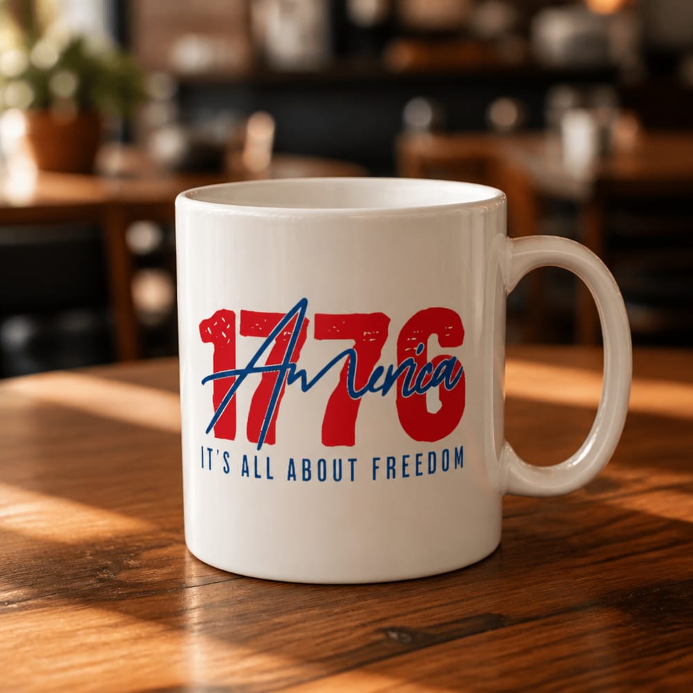 Mug mockup on a café table in warm sunlight
